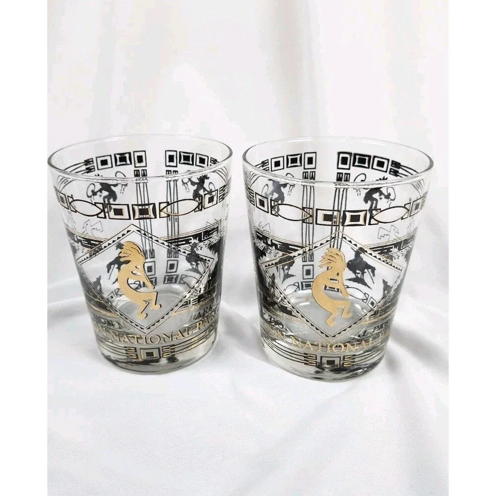 ZION UTAH NATIONAL PARK  Glass Set Kokopelli, Thunderbird,Bear,Native American